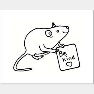 Cute Rat says Be Kind Line Drawing Posters and Art